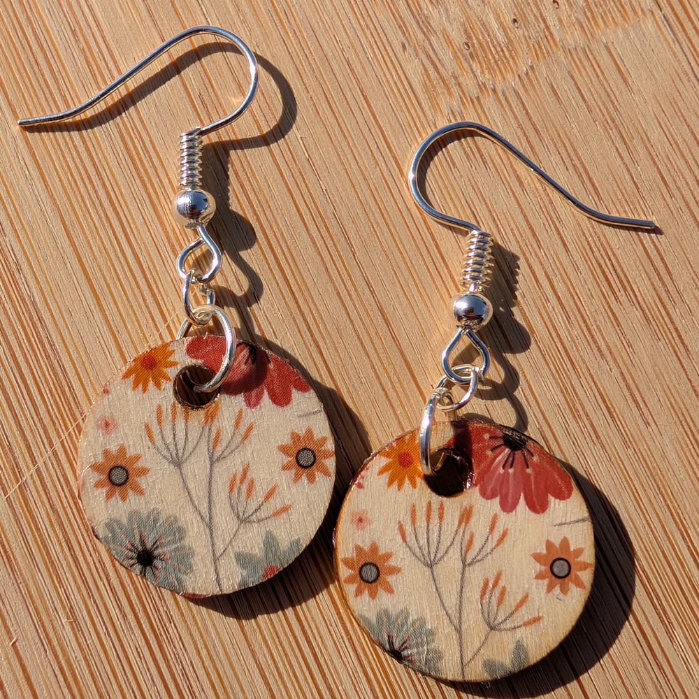 Romantic Red and Cream Floral Earrings